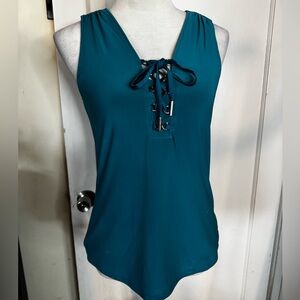 WHBM Teal Corset Lace Up Detail Blouse Business Casual Professional Office Tank